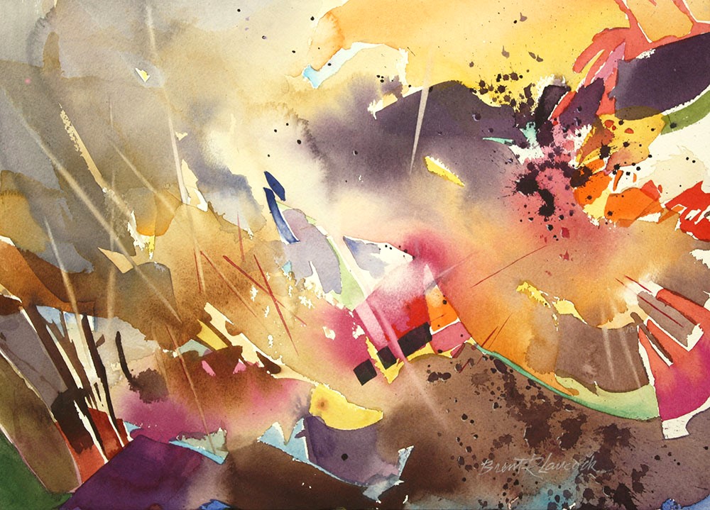 Abstract watercolour in warm shades of yellow, orange and red